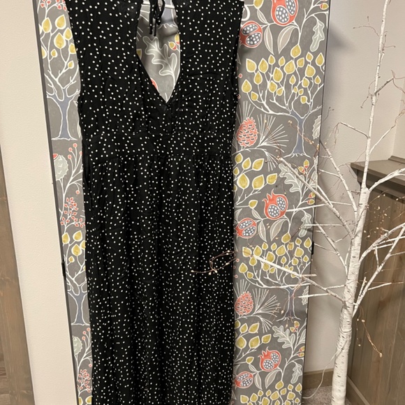 🩶Roxy retro black w/ white polka dots midi dress open back size 10 - Picture 4 of 6